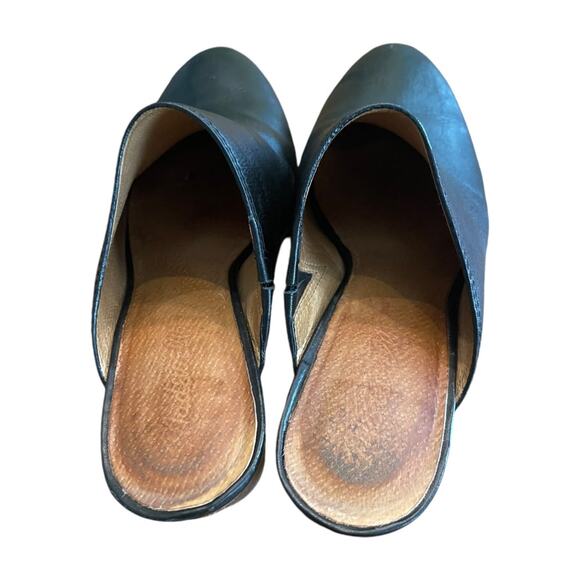 Size 7.5 Madewell The Harper Black Leather Mules J8560 Stacked Heel - Picture 6 of 11